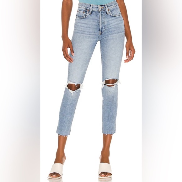 RE/DONE Jeans Women’s Size 30 90s High Rise Ankle Crop Light Dusk Destroy Wash - Picture 1 of 11